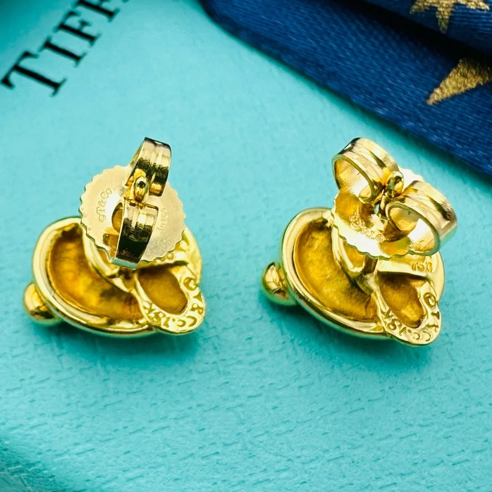 RARE Tiffany & Co. 18K Yellow Gold Twist Knot Pretzel Earrings Vintage with Box